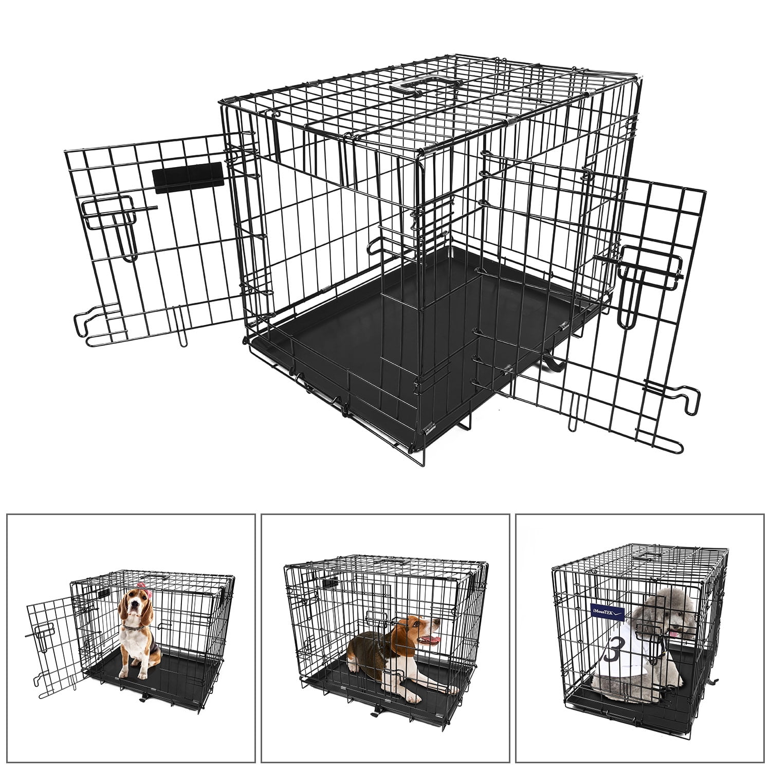 iMounTEK [Folding Metal] Dog Crate /Cage / Kennel with Tray. [Puppies