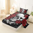 thumbnail image 2 of Castle Fairy Gothic Rose Skull Twin Sheets 3pcs,Boho Stars Crescent Butterfly Bedding,Ivory Red Black,1 Fitted Sheet,1 Flat Sheet and 1 Pillowcase, 2 of 6
