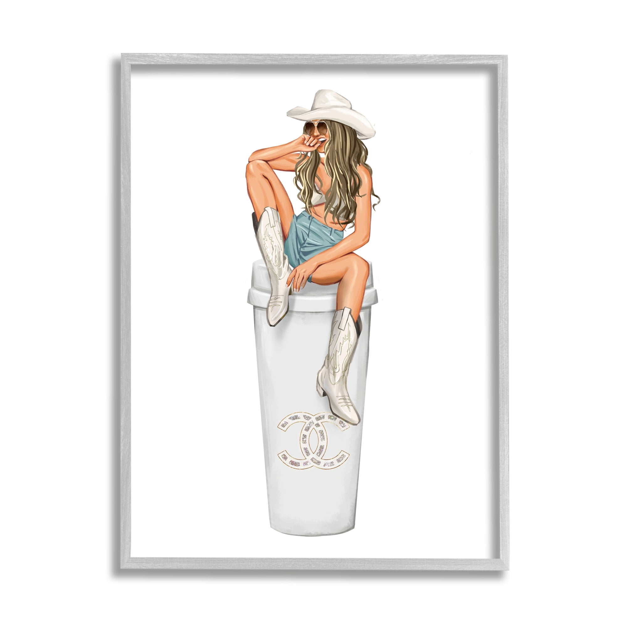 Stupell Industries Country Cowgirl Trendy Glam Coffee Beauty & Fashion Painting Gray Framed Art Print Wall Art