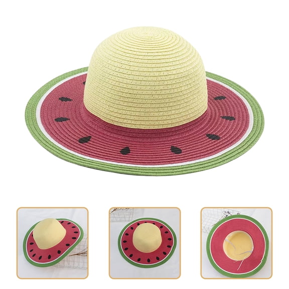 OFFIGAM Lightweight Wide Brim Straw Sun Hat with Watermelon Design, Comfortable Outdoor Beach Cap for Men and Women