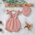 thumbnail image 4 of Generic Knitted Sweater for Children Girls Strap Solid Knitted Ruffles Sweater Baby Jumpsuit Romper with Hat Outfits Clothes Set Cute Knit Oversized Sweater (Pink,3-6 Months), 4 of 9