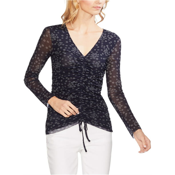 Vince Camuto Womens Mesh Pullover Blouse, Blue, Large