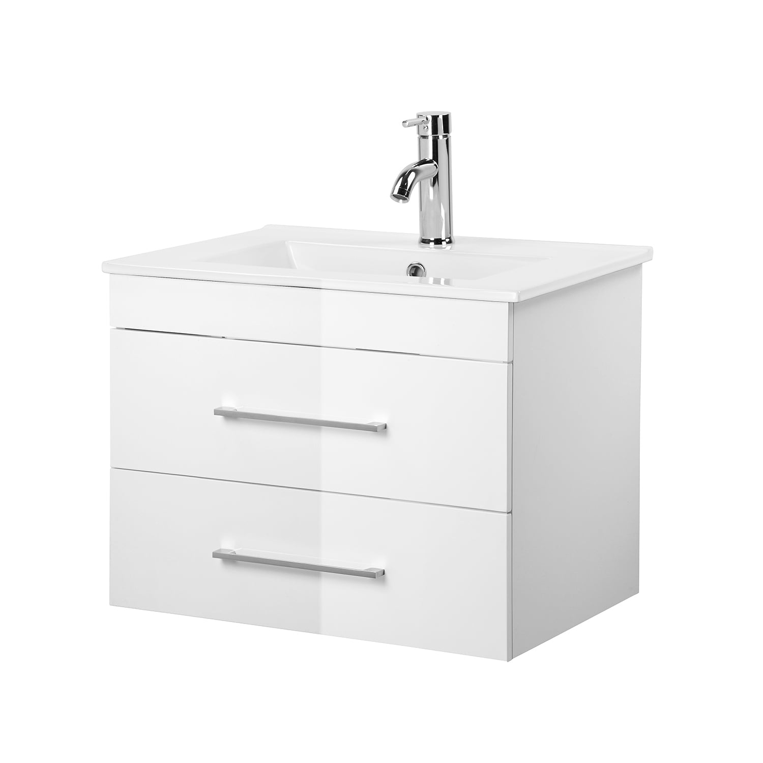 Demi Bonn 24" Wall-Mounted Bathroom Vanity with Ceramic Sink and 2 Soft-Close Drawers, Faucets and Drains Not Included, White