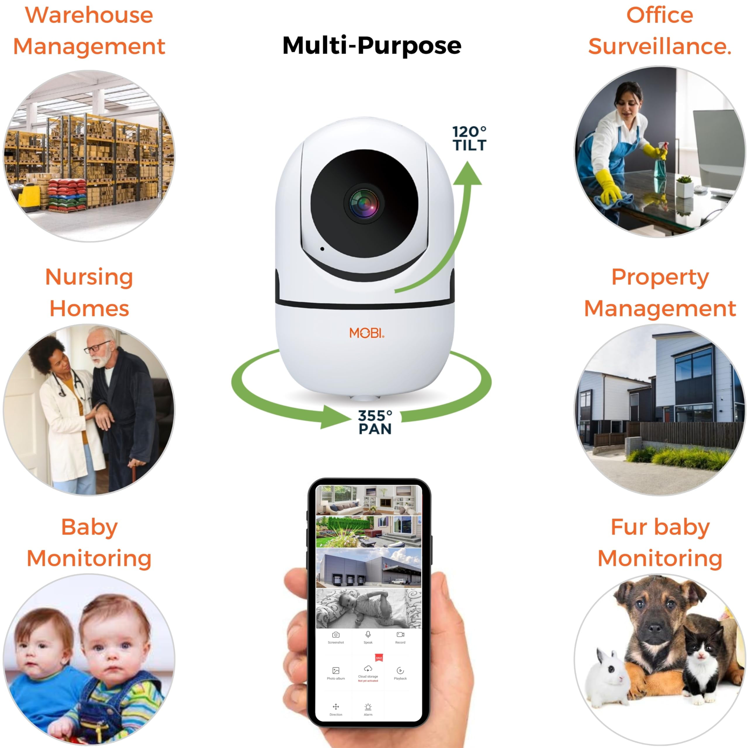 MobiCam HDX Wi-Fi Pan & Tilt Smart Nursery, Elderly & Home Monitoring Camera, 1080p HD Indoor Security Night Vision IP Camera, Motion Detection, Two-Way Audio, Cloud & SD Card Storage - (2-Pack)