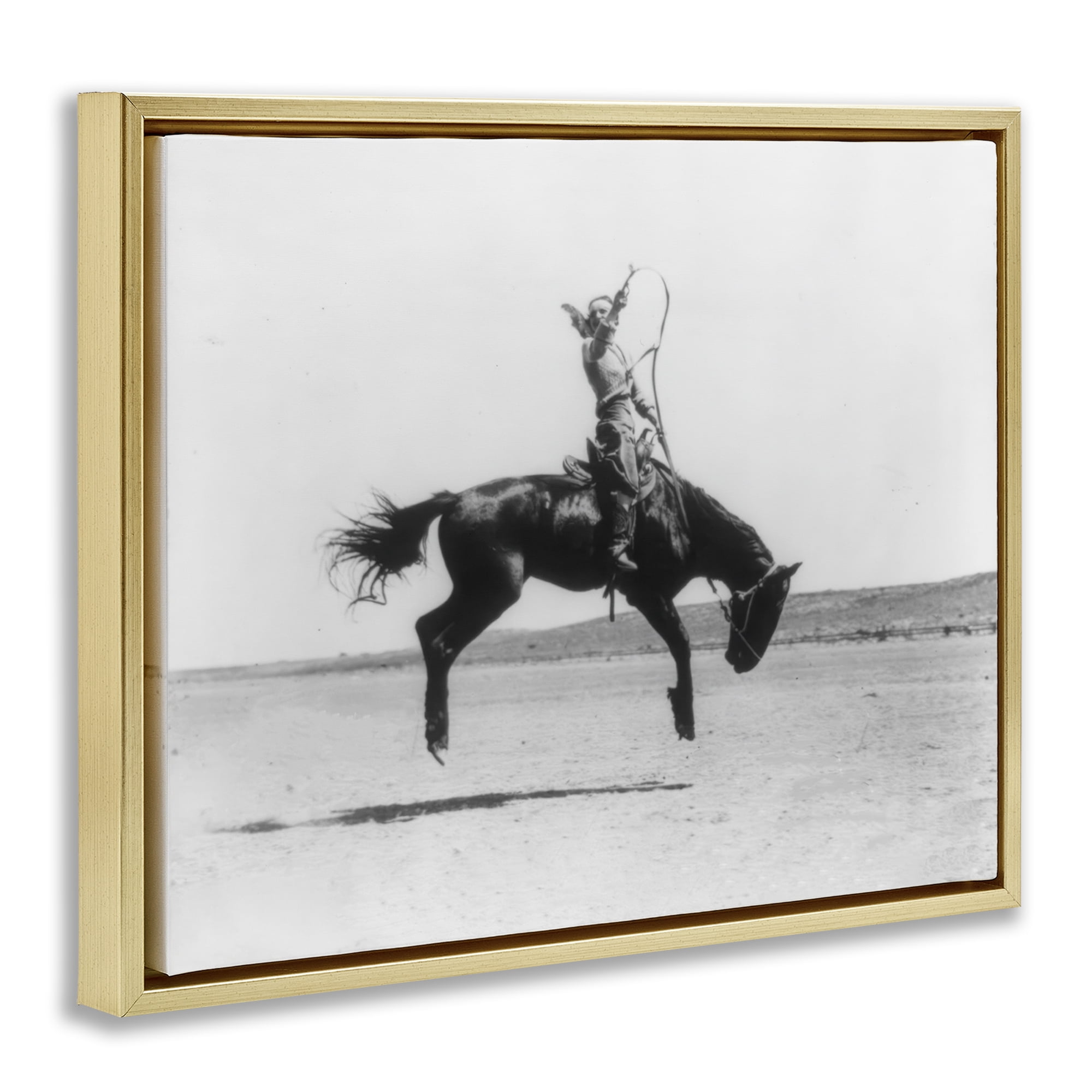 Stupell Industries Galloping Rodeo Cowgirl Animals Photography Gold Floater Framed Canvas Art Print Wall Art, 31 x 25