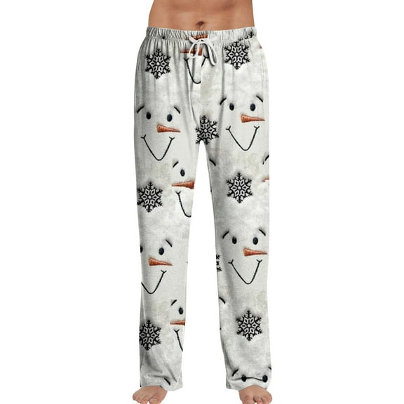 Hearthz Christmas Pajamas Pants Mens Drawstring Elastic Waist Men Lounge Pants Funny Print Wide Leg Pj Bottoms for Men