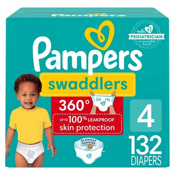 Pampers Diapers - Swaddlers 360° - Size 4, up to 100% Leakproof Comfy Dry Fit, EZ Off Tabs Designed for Easy Changes, Pull On Diaper