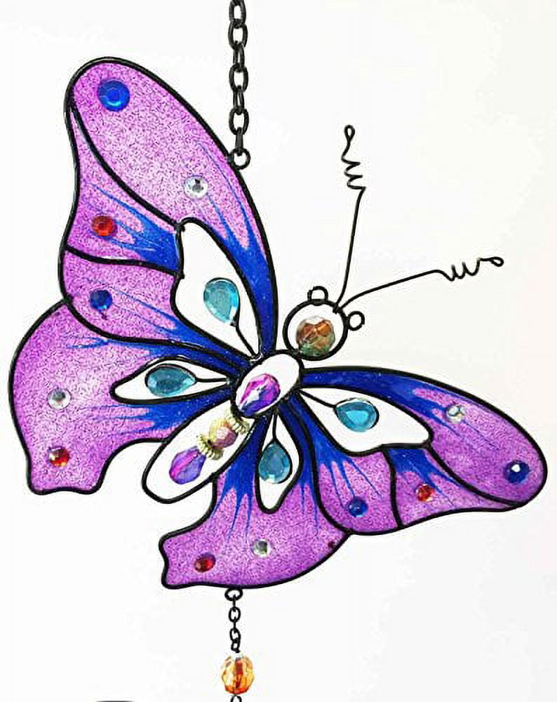 Purple Butterfly Glass Gem Resonant Black Coated Copper Wind Chime Garden Patio