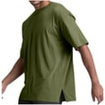 thumbnail image 2 of Leesechin Men's Cotton T-Shirts Oversized Unisex Short Sleeve Crew Neck Loose Basic Tops Solid Athletic Tee Army Green M, 2 of 9