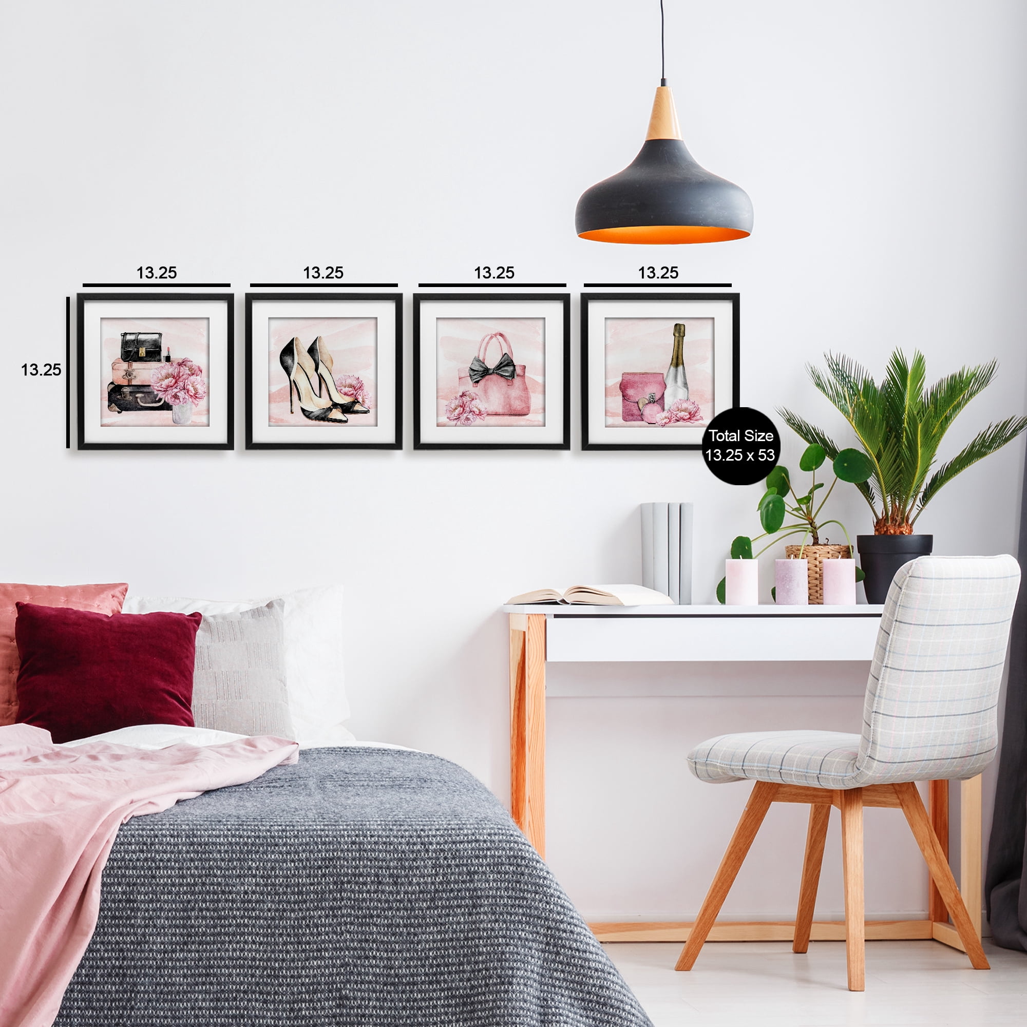 Stupell Industries Glam Time Accessories 4 Piece Black Framed Print Under Glass Set, design by Kim Allen
