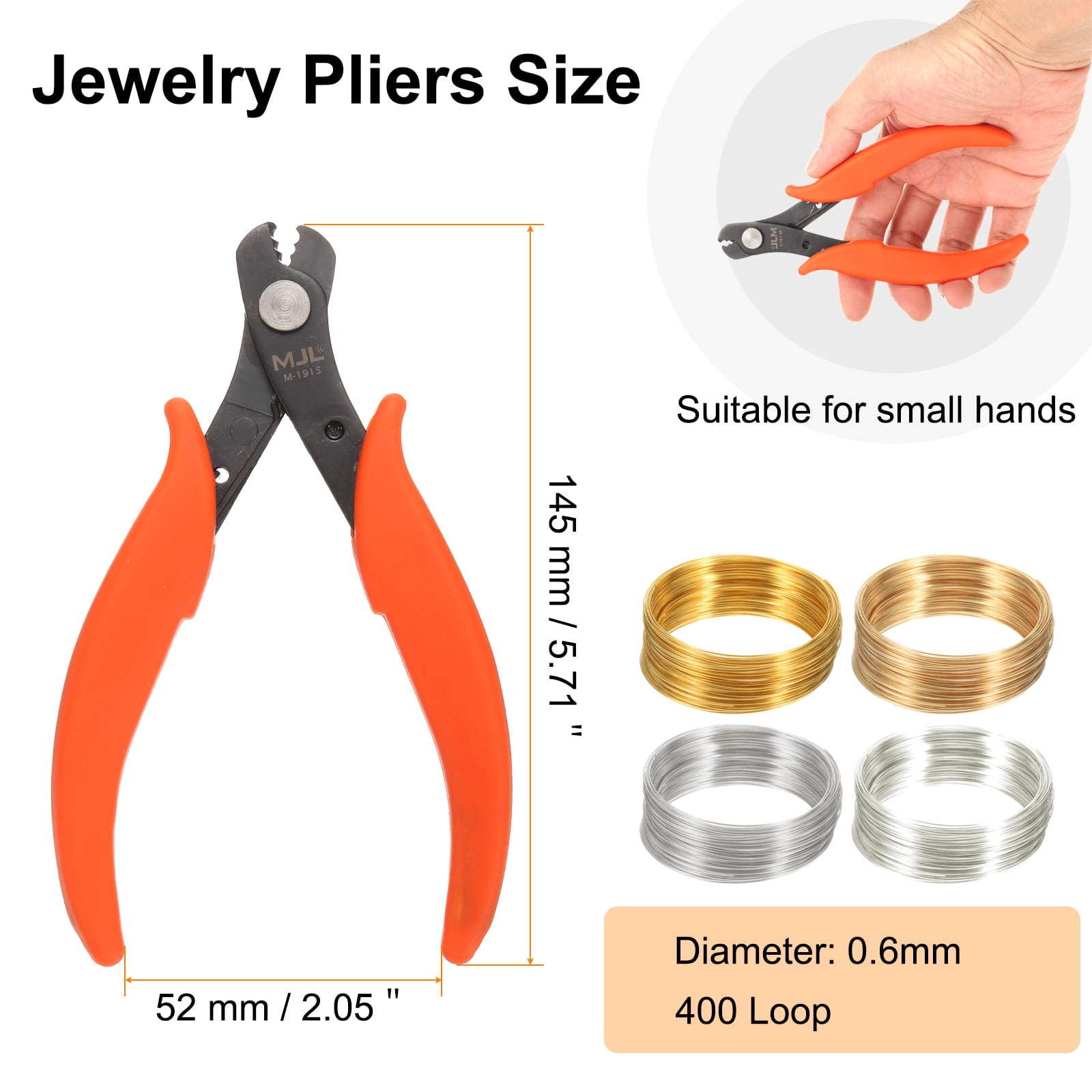 Uxcell Memory Wire Cutter Kit 5.5" Mini Jewelry Pliers with 400 Loops Gold Silver Rose Gold White K Memory Wire for Bracelet Making Crafts Jewelry Making