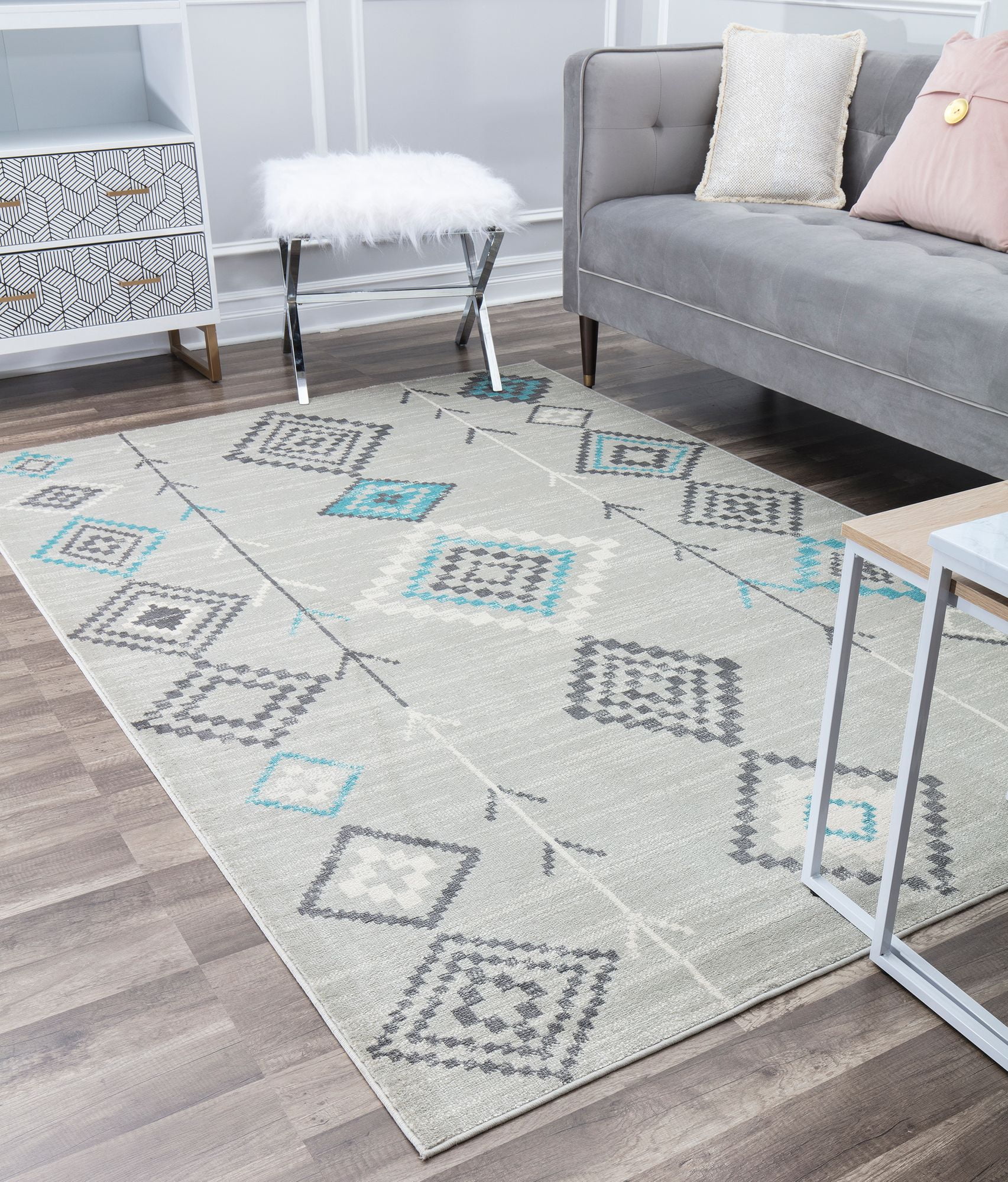 Soleil BR15K Native Turquoise Tribal Moroccan gray Area Rug, 8'9"x12'