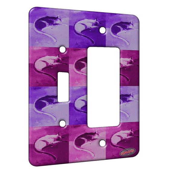 KuzmarK™ 2 Gang Single Toggle / Single Duplex Rocker Wall Plate - Snoozing Siamese Cat Pink Pattern Art by Denise Every