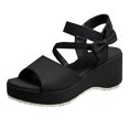 thumbnail image 5 of Rokment Womens Bow Platform Wedge Dressy Sandals Fashion Casual Leather Open Toe Ankle Strap Chunky Heeled Dress Summer Shoes for Bride Wedding Business Black Size 6, 5 of 7