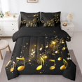 thumbnail image 1 of Golden Musical Notes Comforter Set 7 Piece Bed in a Bag Twin,Glitter Dots Bedding Sets Starry Sky Backdrop Sheet Set with Comforter,Music Theme Bed Set, 1 of 6