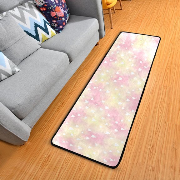 Pink Yellow Gradient Background Hearts Long Floor Mat Runner Rug Area Rug Carpet Water Absorbent Non-Slip 72" x 24"