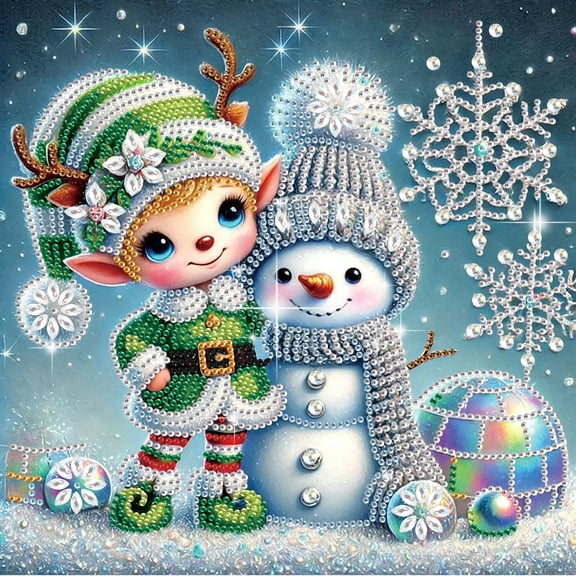 5D DIY Diamond Painting Kit Christmas Reindeer Snowman Colorful Crystal Diamond Painting Handmade Art Craft Includes Tools, Suitable for Beginners and Adults Home Wall Decor Holiday Gift