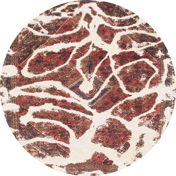 Ahgly Company Machine Washable Indoor Round Abstract Brown Red Area Rugs, 3' Round