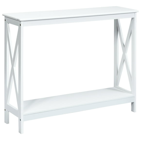 Costway 2-Tier Console Table x-Design Bookshelf Sofa Side Accent Table w/Shelf White