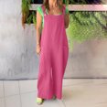 thumbnail image 2 of Caywon Womens Overalls Casual Loose Fit Dungarees Romper Baggy Playsuit Imitation Linen Style Jumpsuit One Piece Outfit Comfortable Lightweight Fabric Relaxed Hot Pink 2XL, 2 of 6
