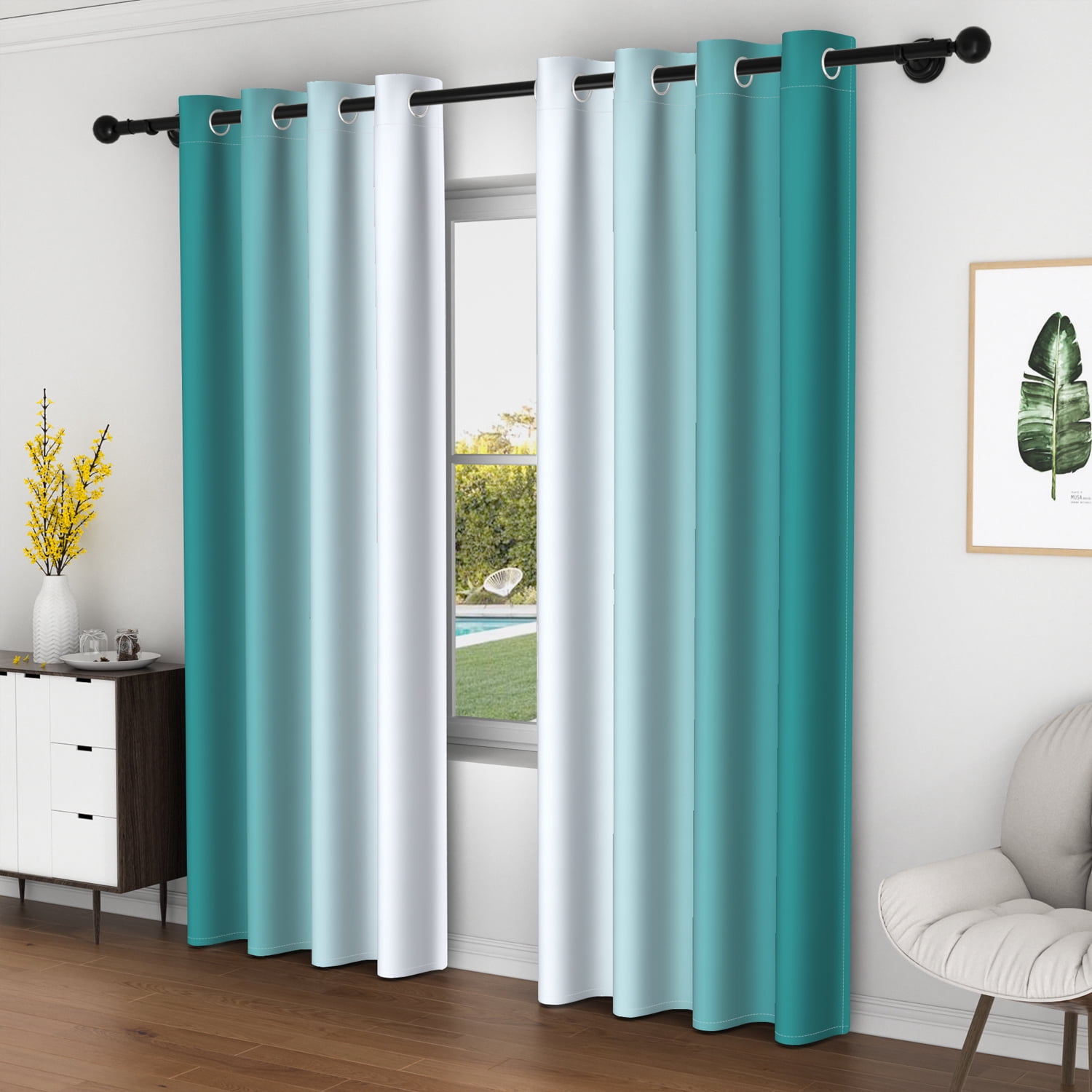 Lfeey Grommet Curtains, Drapes 63 inches Long 2 panels set, 52x63 inch, Cyan