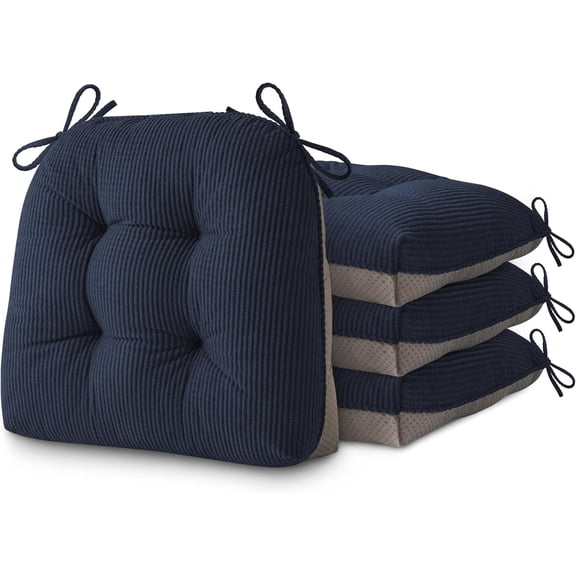 Dining Chair Cushions Set of 4 Non-Slip Bottom Kitchen Chair Pads with Ties for Indoor Kitchen Furniture Comfy Soft Seat Cushions for Dining Room 18 x 16 x 3inch Blue