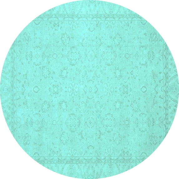 Ahgly Company Indoor Round Oriental Light Blue Traditional Area Rugs, 8' Round