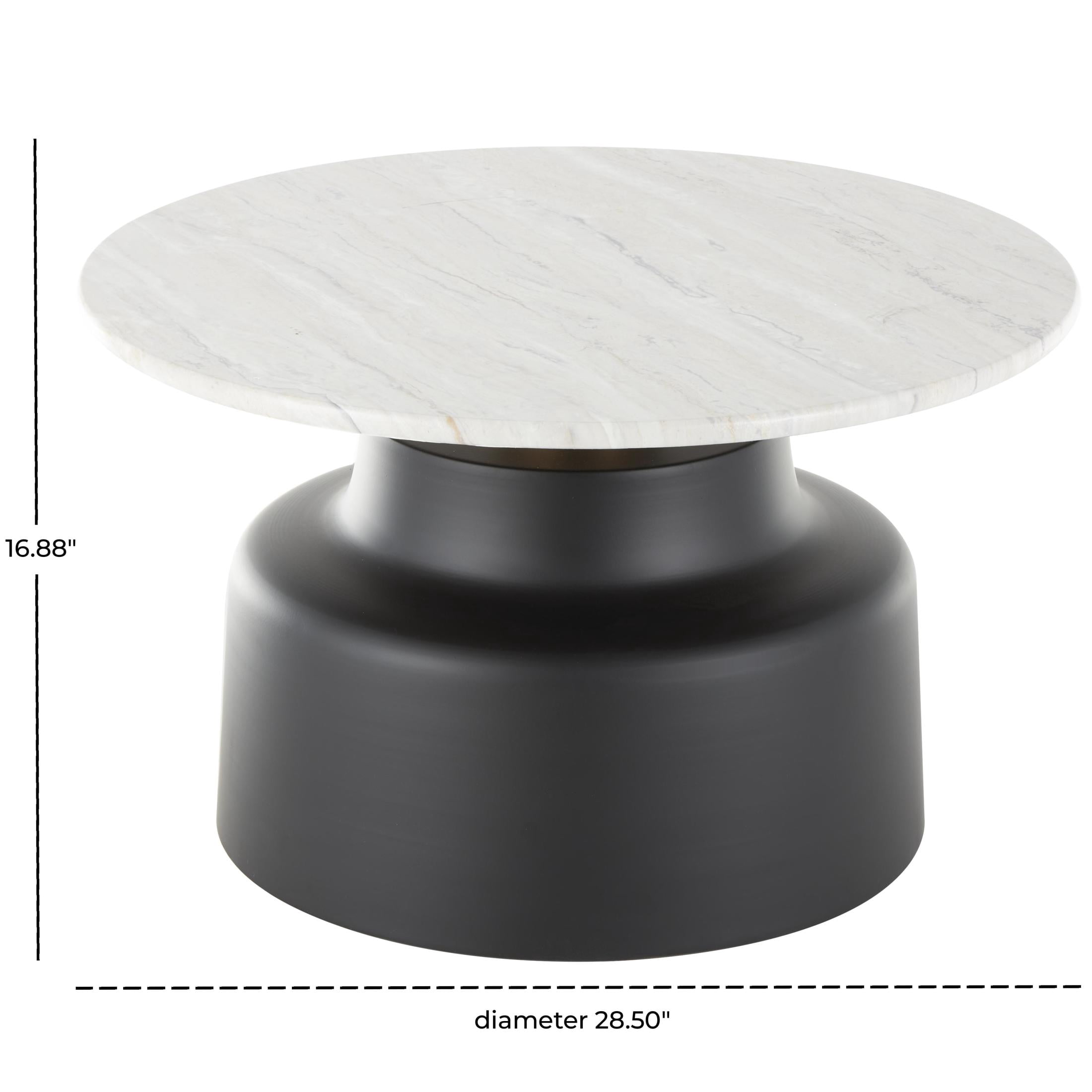 DecMode 29" x 17" Black Metal Pedestal Coffee Table with Faux White Marble Top, 1-Piece