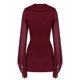 thumbnail image 4 of Vestido de corte bajo con cuello en V profundo Una línea de mujer ahueca hacia fuera el traje de vacaciones Kuymtek Vino rojo T L para Mujer, 4 of 9