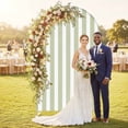 thumbnail image 2 of Sage Green Striped Arch Backdrop Cover, Spandex Fitted Wedding Arch Cover, Modern Farmhouse Sage Green White Stripes Round Top Stand Covers for Birthday Ceremony Bridal Shower Party Decor 4x1.65 Ft, 2 of 9