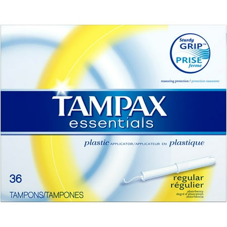 Tampax Essentials plastic applicator Regular Absorbency, Unscented Tampons, 36 count