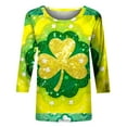 thumbnail image 4 of Xdegoge Saint Patricks Day Outfit Women 3/4 Sleeve Tie-Dye Shamrock T-Shirt with Silver Clover Center, Green & Blue Gradient, Funny St. Patrick's Shirts, 4 of 5
