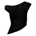 thumbnail image 6 of HOMBOM Off Shoulder Tops for Women 2025 Black Cutout Pleated V-Neck Sleeveless Solid Color Tee Shirt, 6 of 6