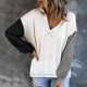 thumbnail image 2 of Sudadera con cuello en V, manga larga y hombros caídos para mujer, color negro, talla S Sudadera con capucha elegante con bloques de color, 2 of 6