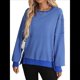 thumbnail image 1 of Sudadera Holgada de Otoño para Mujer, Informal, de Punto Gofre, Larga, Cuello Redondo, Abertura, Tipo Túnica. Azul M, 1 of 10