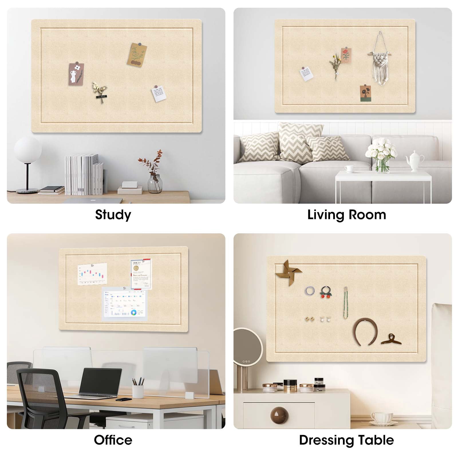 36 x 24 Inch Decorative Felt Pin Board, Felt Bulletin Board, Foldable Self-Adhesive Wall Pin Board, Cork Board Alternative Vision Board Prayer Board with 15 Pushpins, Oatmeal