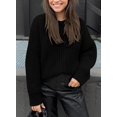 thumbnail image 2 of Women's Fall Sweaters Casual Long Sleeve Pullover Crewneck Ribbed Knit Jumper Tops Plain Blouse, 2 of 5