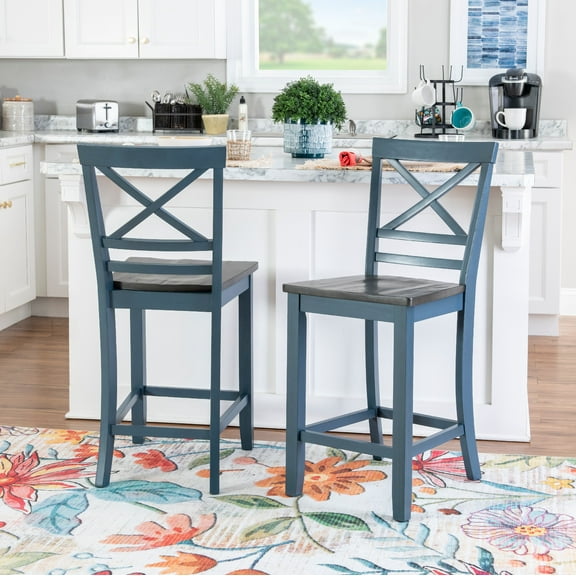 Powell Cothran 24" Indoor Wood Counter Stool, Set of 2, Blue