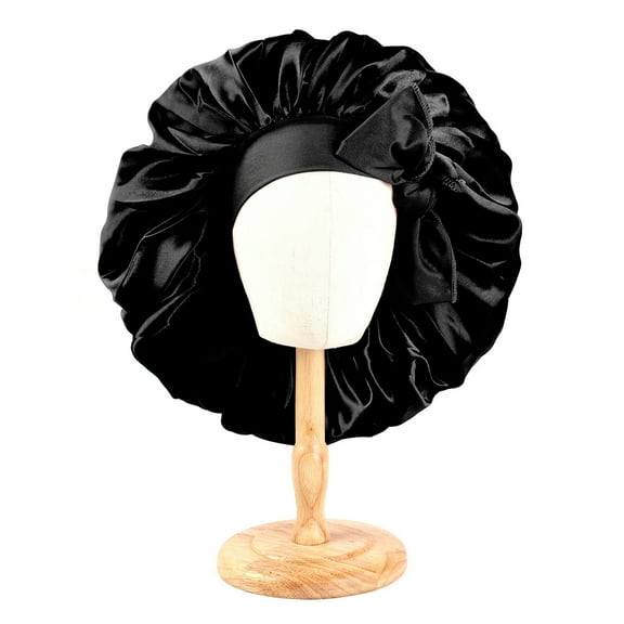 ievspot Hair Cap Satin Bonnet Sleeping Bonnet Solid Color Bow Decor Elastic Band High Density Women Braids Curly Night Hat Bath Shower Cap