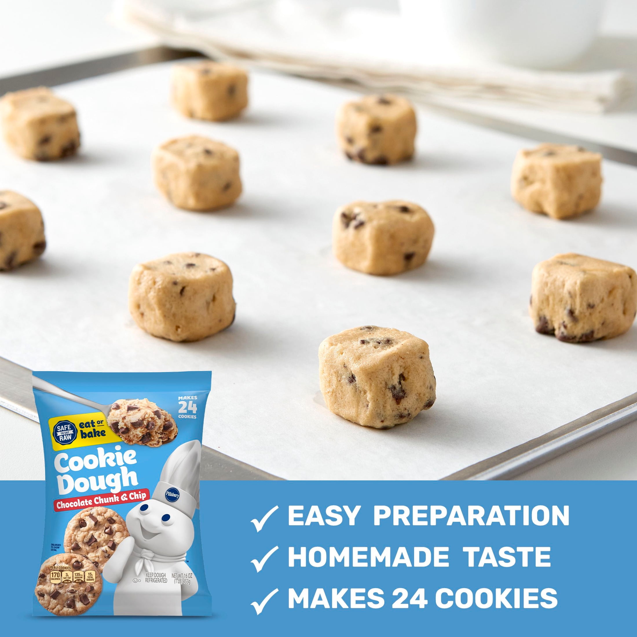 Pillsbury Eat or Bake Chocolate Chunk and Chip Cookie Dough, Makes 24 Cookies, 16 oz