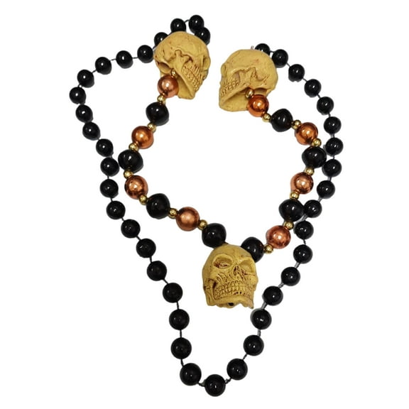 Black Orange Skull Pirate Halloween Mardi Gras Beads Party Favor Necklace