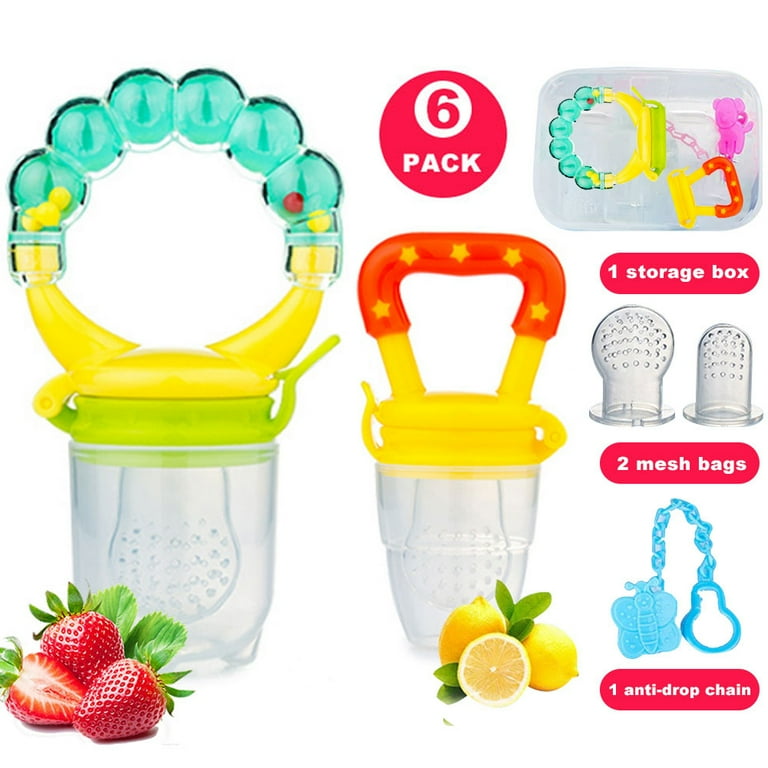 6pcs Fruit Feeder Pacifier Set, Silicone Mesh Bag Baby Food Feeder