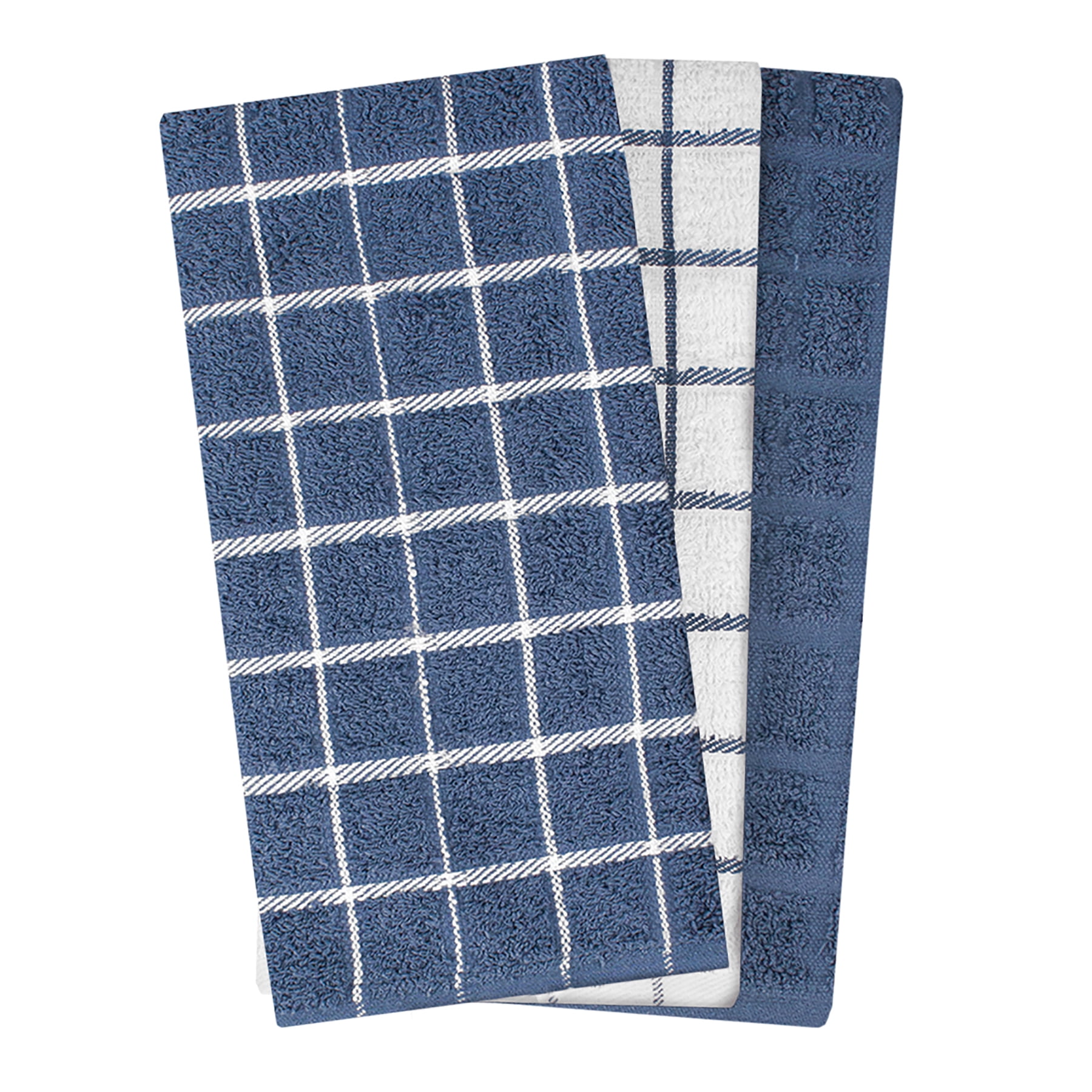 RITZ Terry Check Kitchen Towel Set, 3-Pack, Federal Blue, 15' x 25'