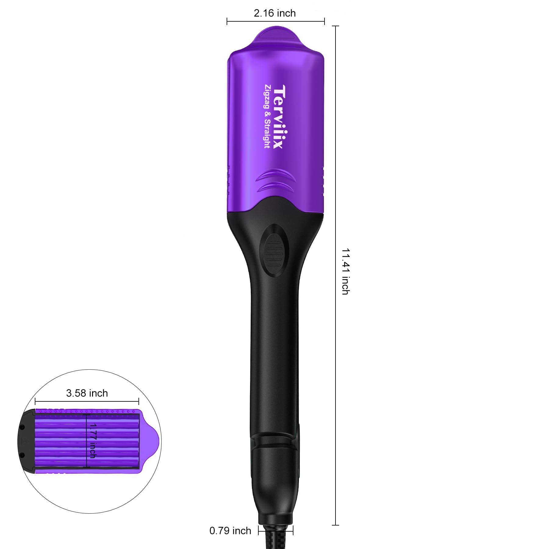 Terviiix Hair Crimper with 4 Changeable Plates, Ceramic Crimping Iron for Hair Styling, Purple