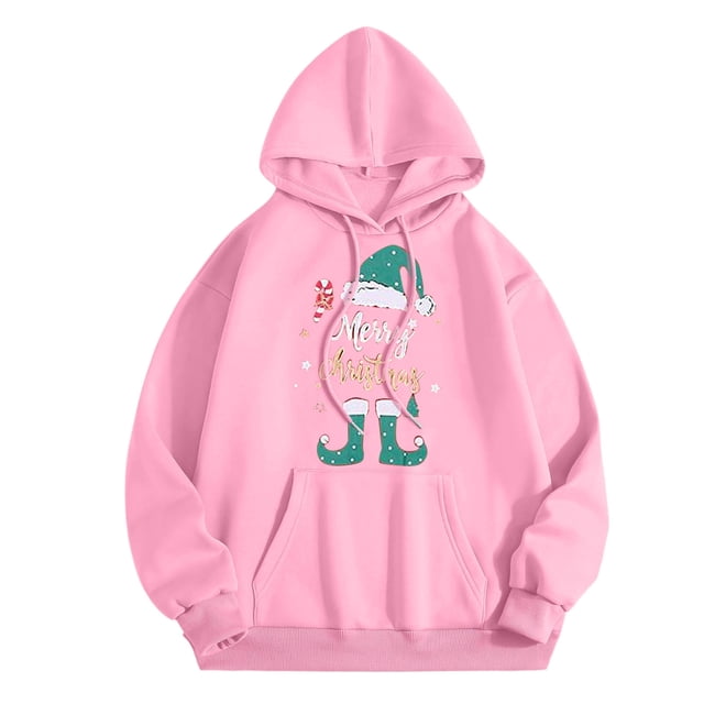WILLBEST Sudaderas Deportivas para Mujer, Sudadera Navideña con Capucha, Sudadera Navideña de Manga Larga con Capucha, Sudadera Navideña para Fiestas X-Grande