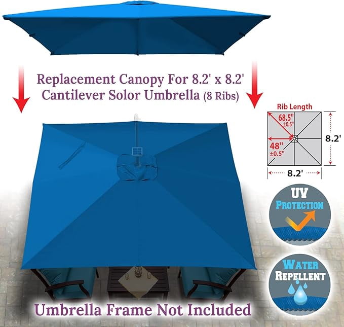 ALUVIERA Replacement Umbrella Canopy for 8.2ft x 8.2 ft 8 ribs