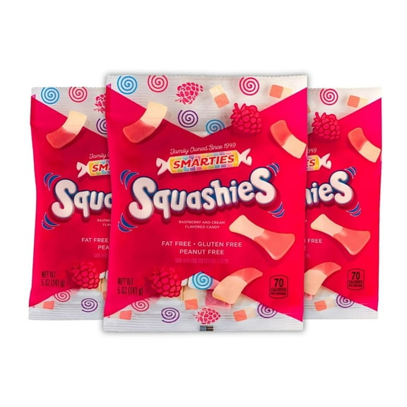 (3 pack) Smarties Squashies - Raspberry & Cream - Foam Gummi Candy - Peg Bag