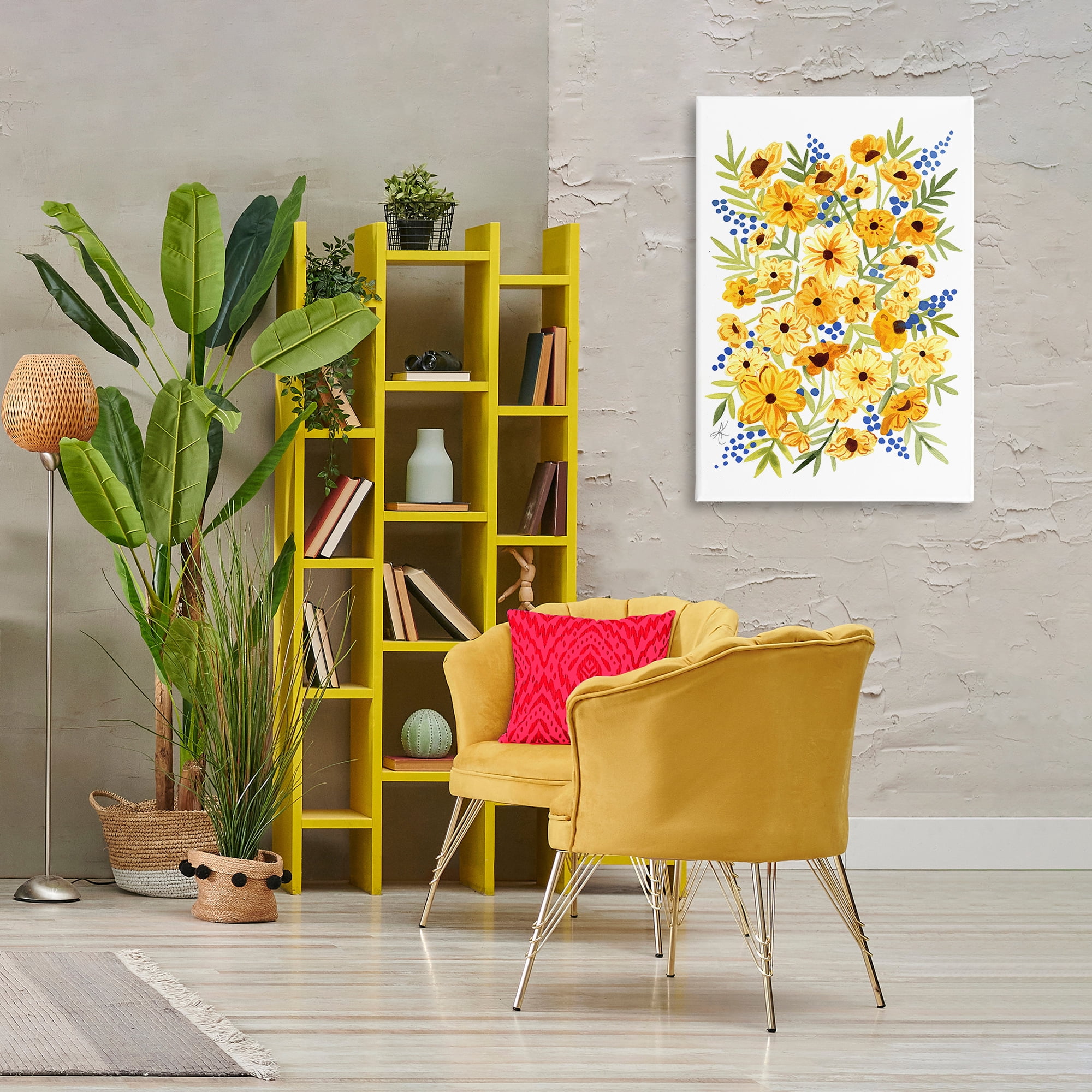 Stupell Industries Yellow Cosmos & Berries Botanical & Floral Painting Gallery Wrapped Canvas Art Print Wall Art, 24 x 36