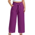 thumbnail image 2 of Cueply Womens Wide Leg Pants Plus Size Elastic Tie Knot Lounge Pants Loose Trousers with Pockets, 2 of 5