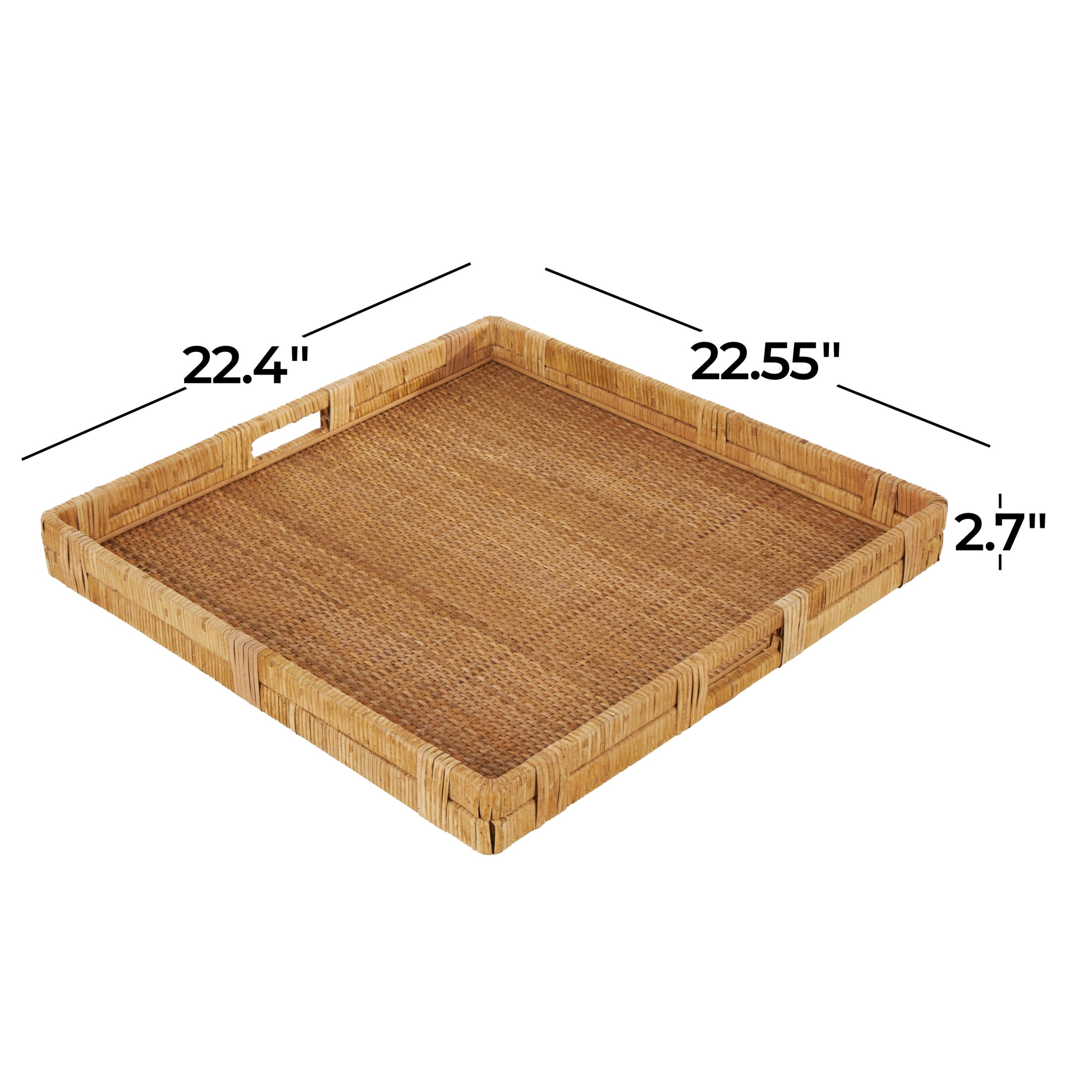 DecMode 23" x 22" Brown Rattan Handmade Woven Tray with Slot Handles, 1-Piece